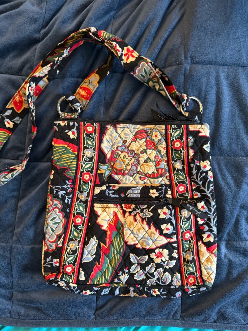 Quilted Floral Vera Bradley Crossbody Bag - Black Multicolor